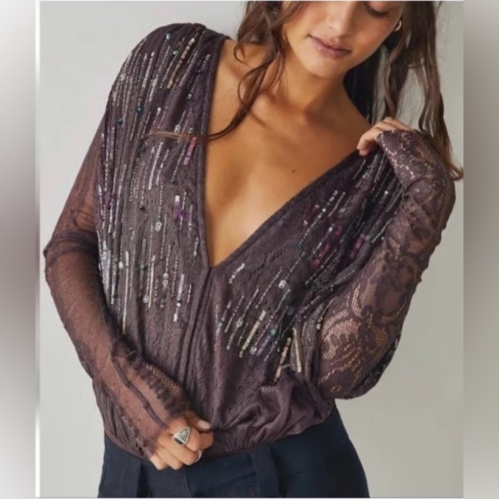 NWT Intimately FREE PEOPLE Mesh Sequin Bodysuit